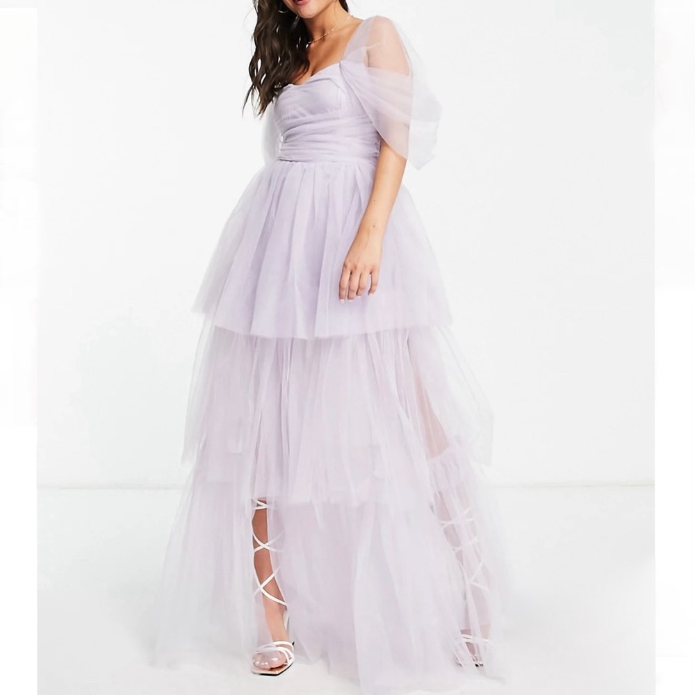 NWT Lace & Beads Lavender Tulle Maxi Gown Dress 2 - Picture 2 of 16